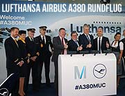 Lufthansa Airbus A 380 "München" - Lufthansa schickt größtes Passagierflugzeug der Welt vom Münchner Airport zu drei Zielen. Rundflug über Bayern zum Auftakt am 21.03.2018 (©Foto:  Martin Schmitz)